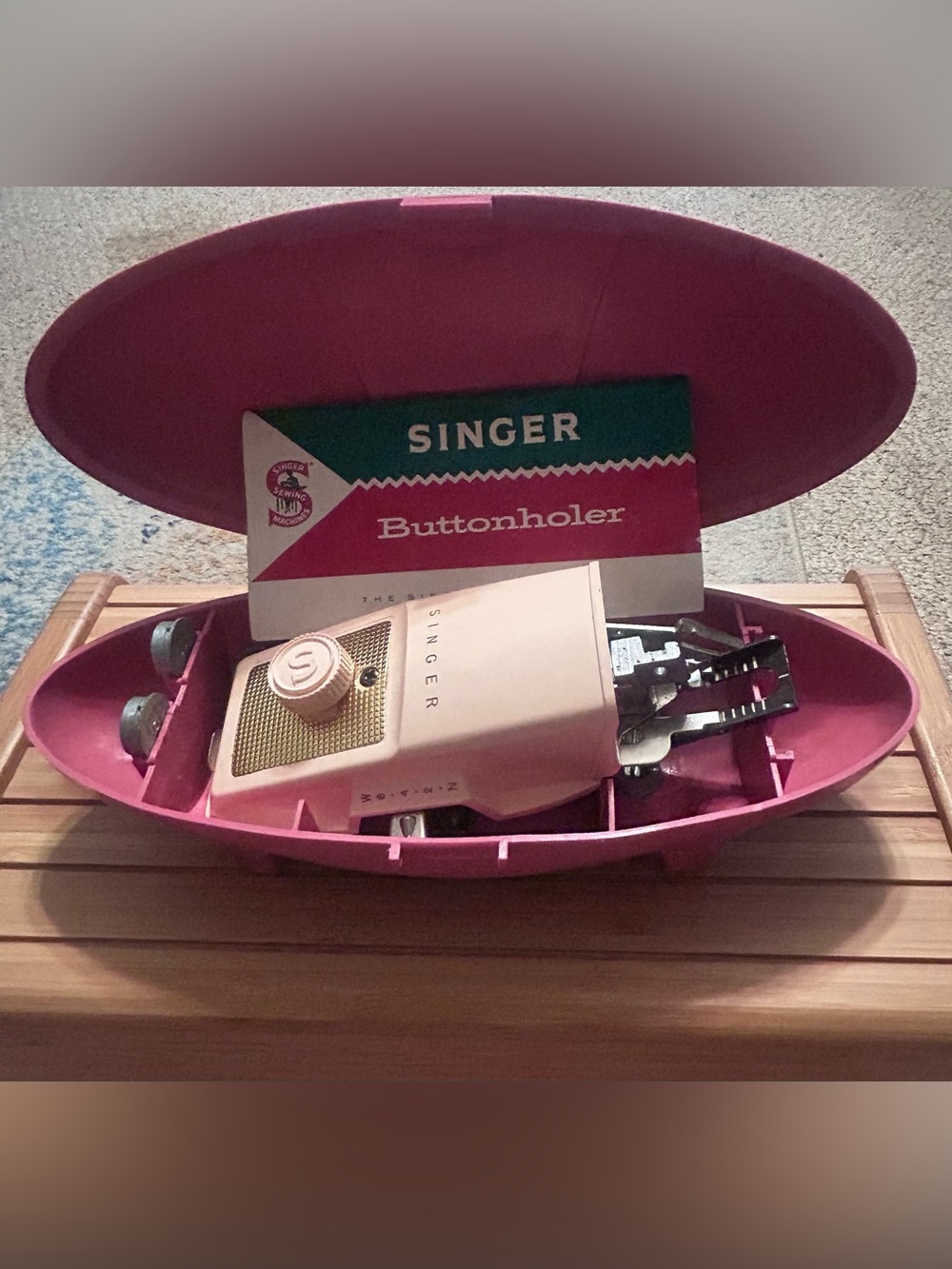 Singer Pink Buttonholer with Case